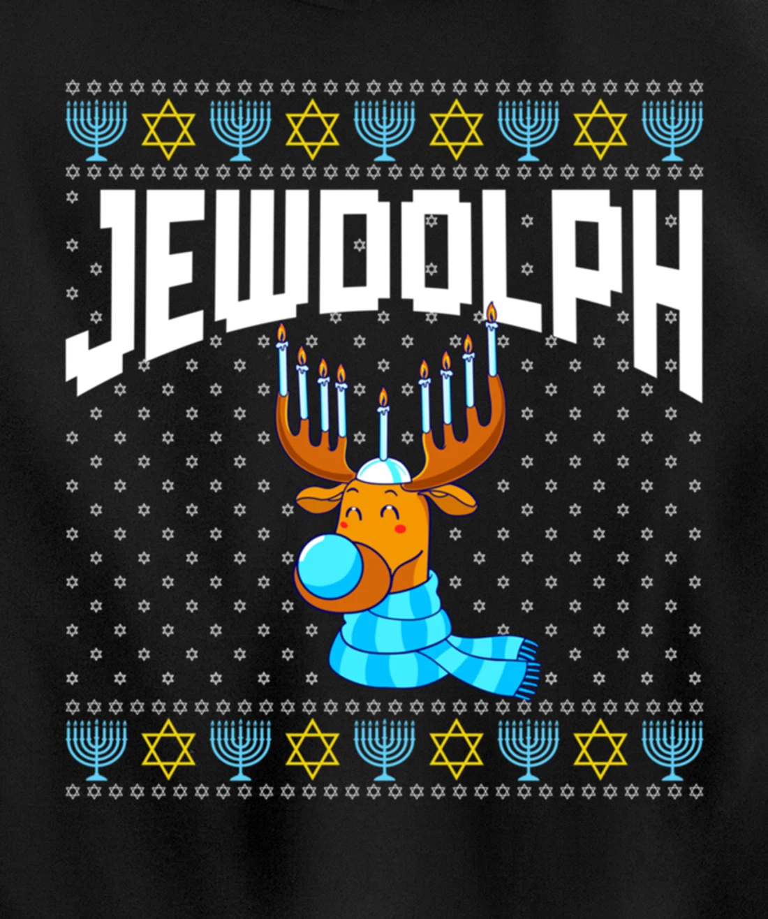 Jewdolph Ugly Hanukkah Hoodie Reindeer Menorah Chanukah Pullover Hoodie