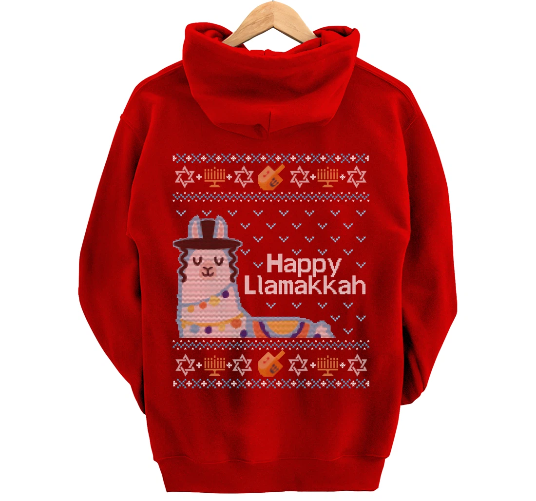 Funny Ugly Hanukkah Sweater Llama Llamakkah Pullover Hoodie