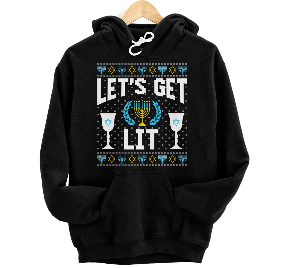 Let's Get Lit Hanukkah Jew Menorah Jewish Chanukkah Pullover Hoodie