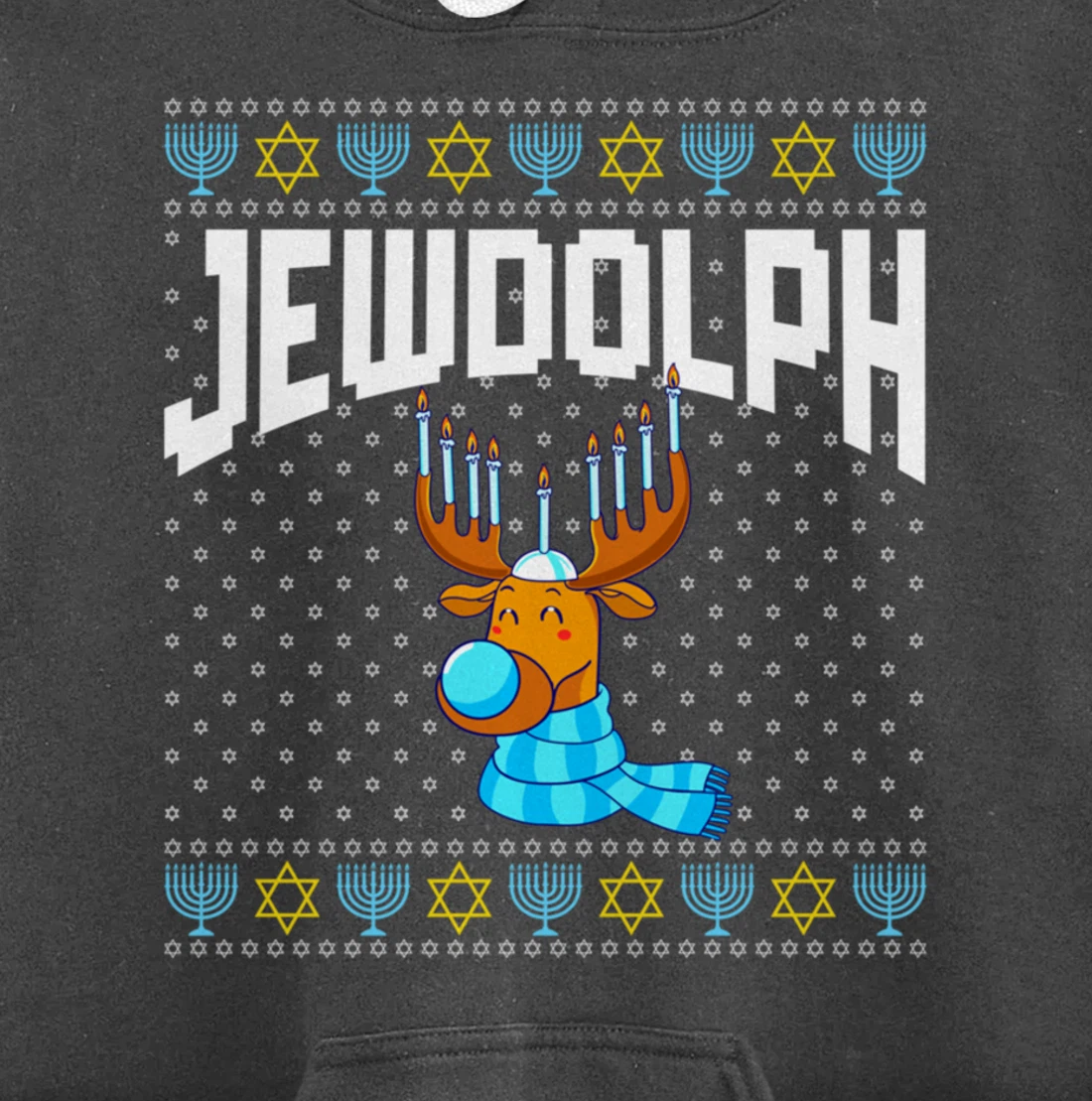 Jewdolph Ugly Hanukkah Hoodie Reindeer Menorah Chanukah Pullover Hoodie