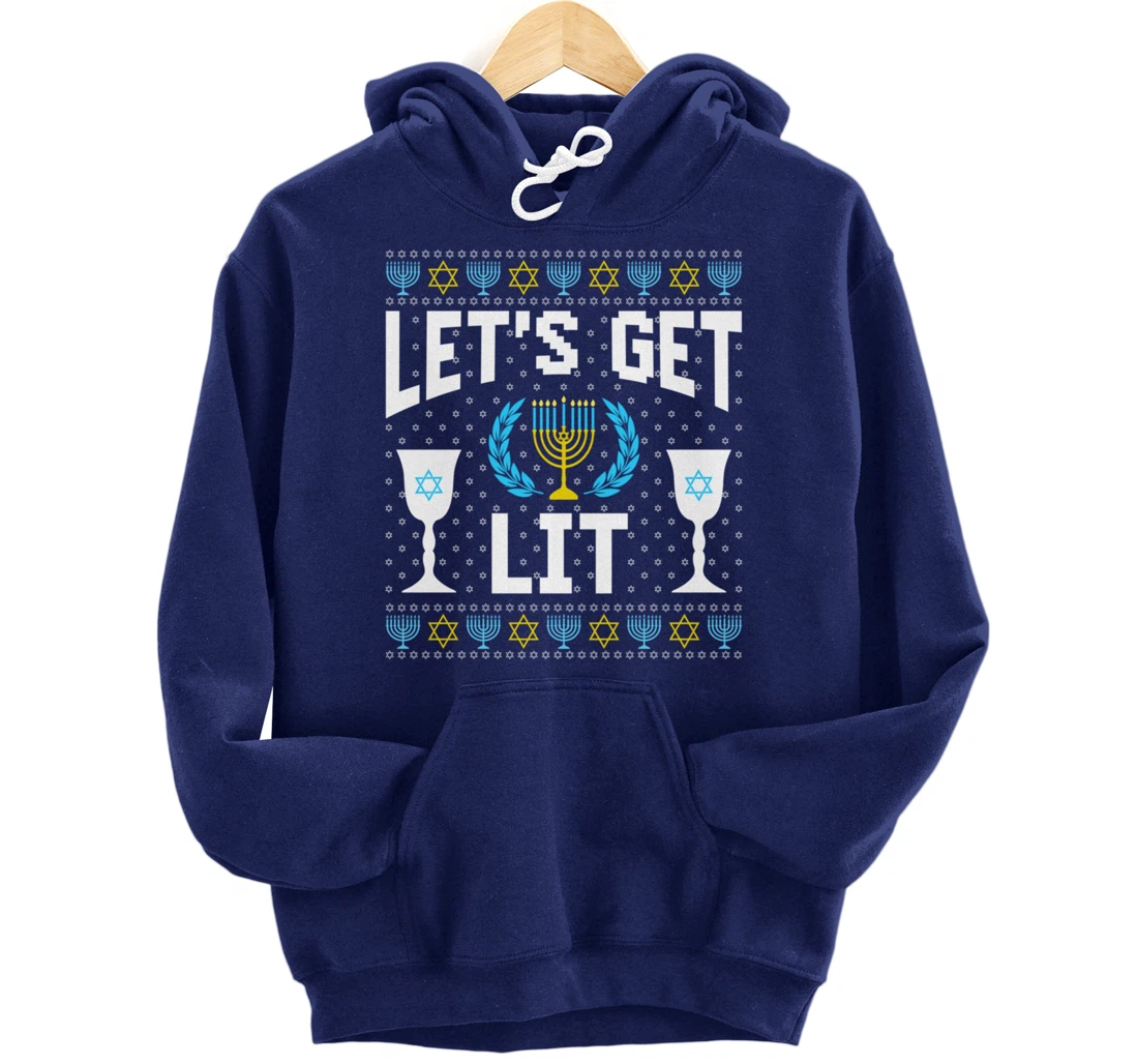 Let's Get Lit Hanukkah Jew Menorah Jewish Chanukkah Pullover Hoodie