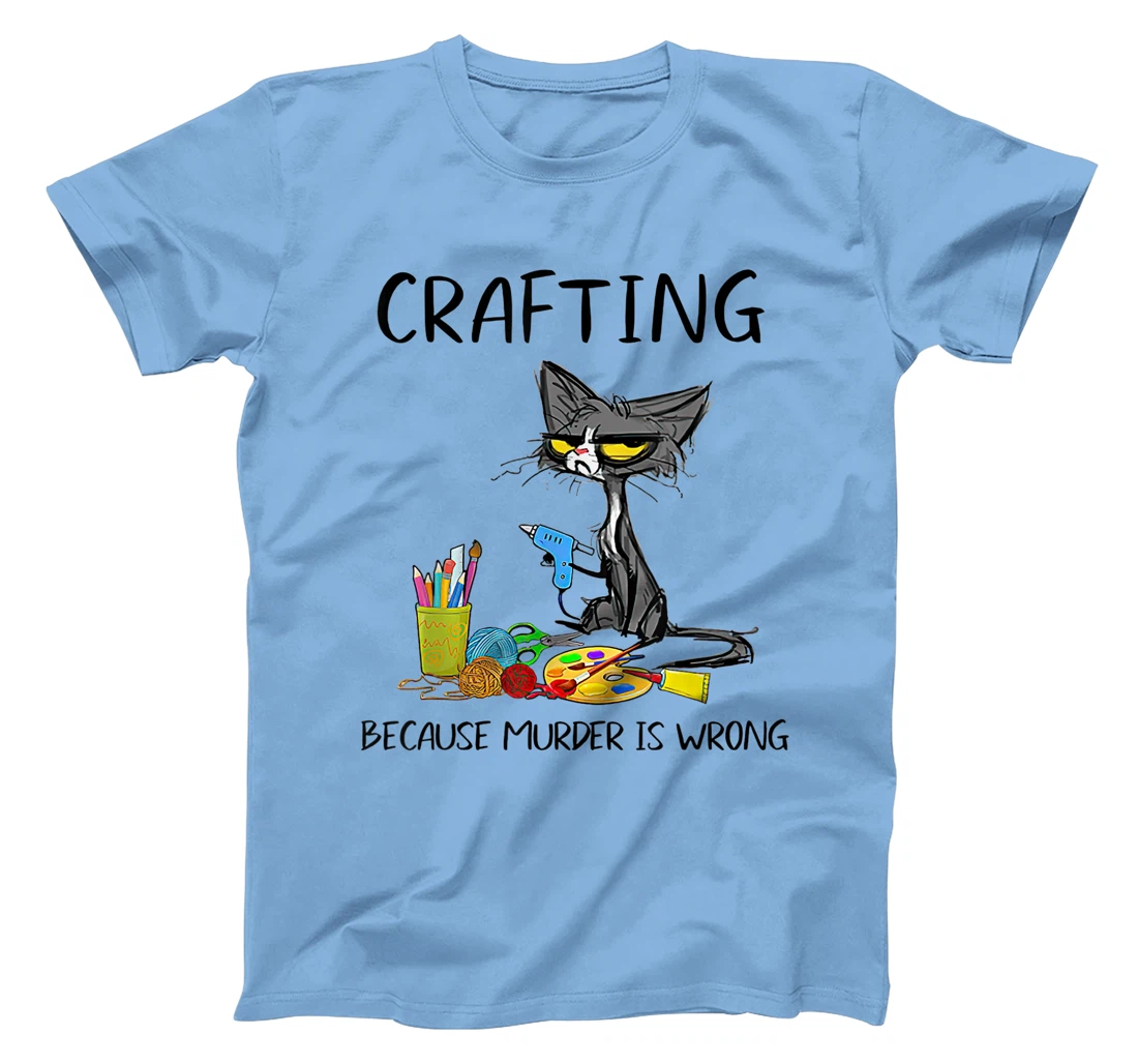 Womens Vintage Crafting Because Murder Is Wrong Black Cat T-Shirt, Women T-Shirt