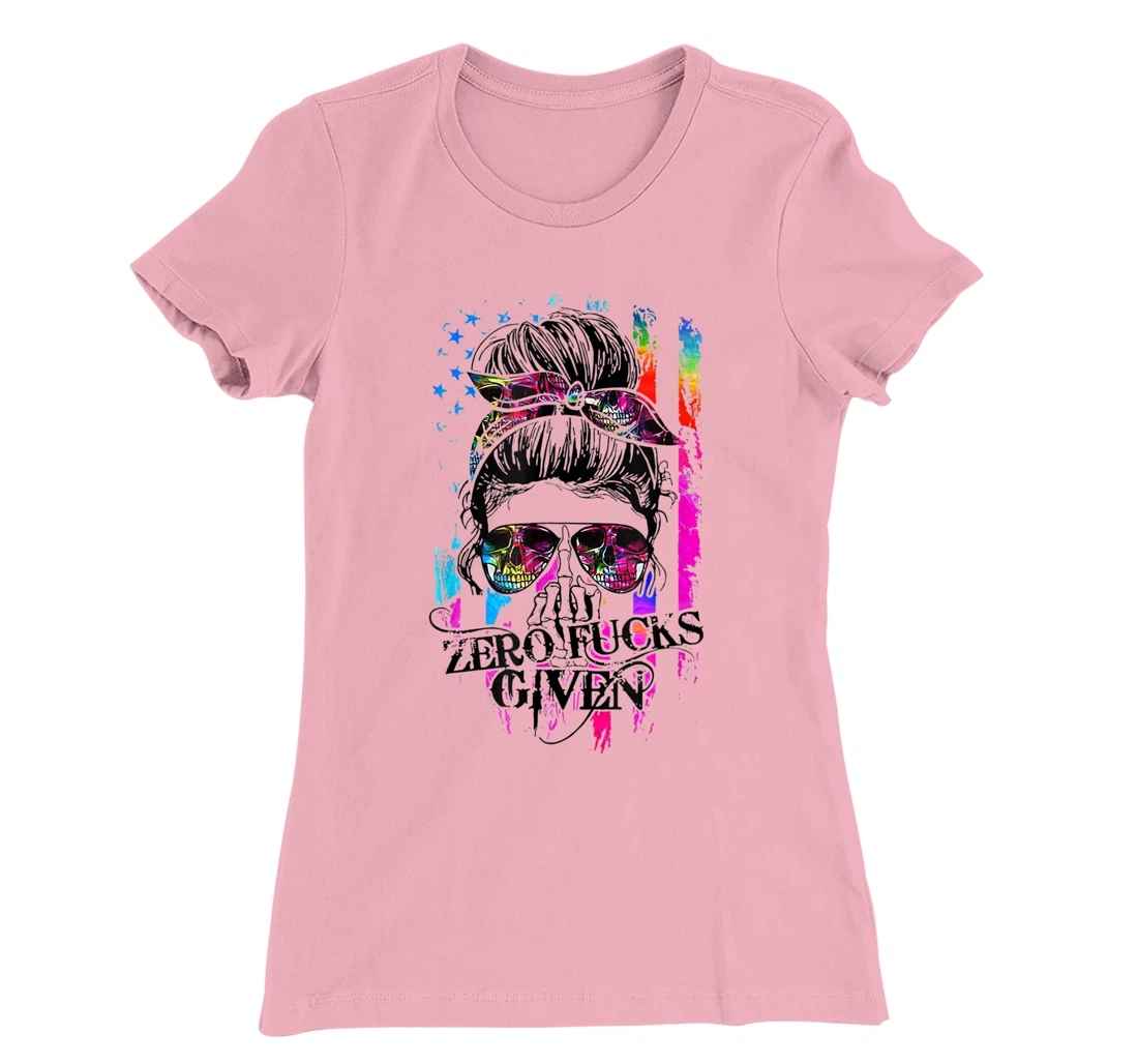 Womens Zero Fucks Given Skull Women Skeleton Rainbow Flag T-Shirt, Women T-Shirt T-Shirt, Women T-Shirt