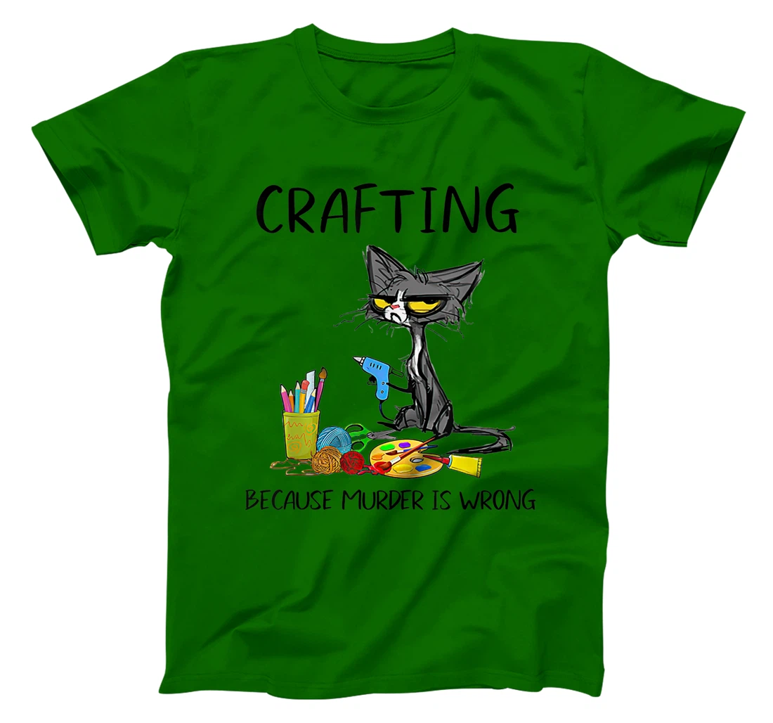 Womens Vintage Crafting Because Murder Is Wrong Black Cat T-Shirt, Women T-Shirt