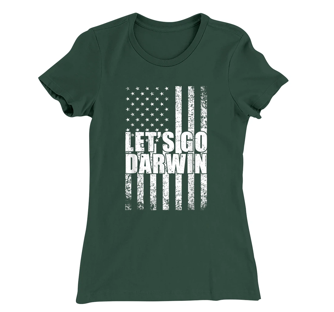 Lets Go Darwin Funny Sarcastic Vintage us Flag Graphic T-Shirt, Women T-Shirt
