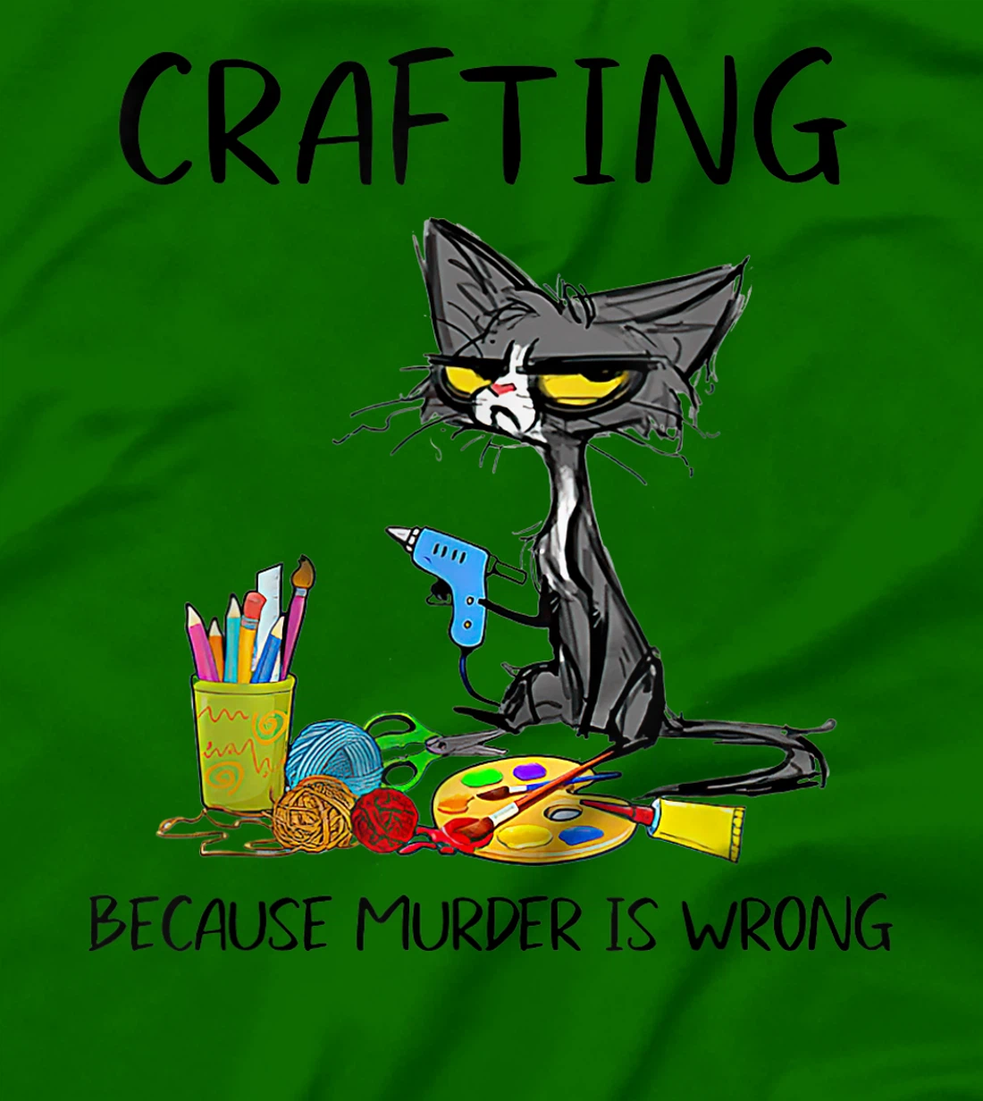 Womens Vintage Crafting Because Murder Is Wrong Black Cat T-Shirt, Women T-Shirt
