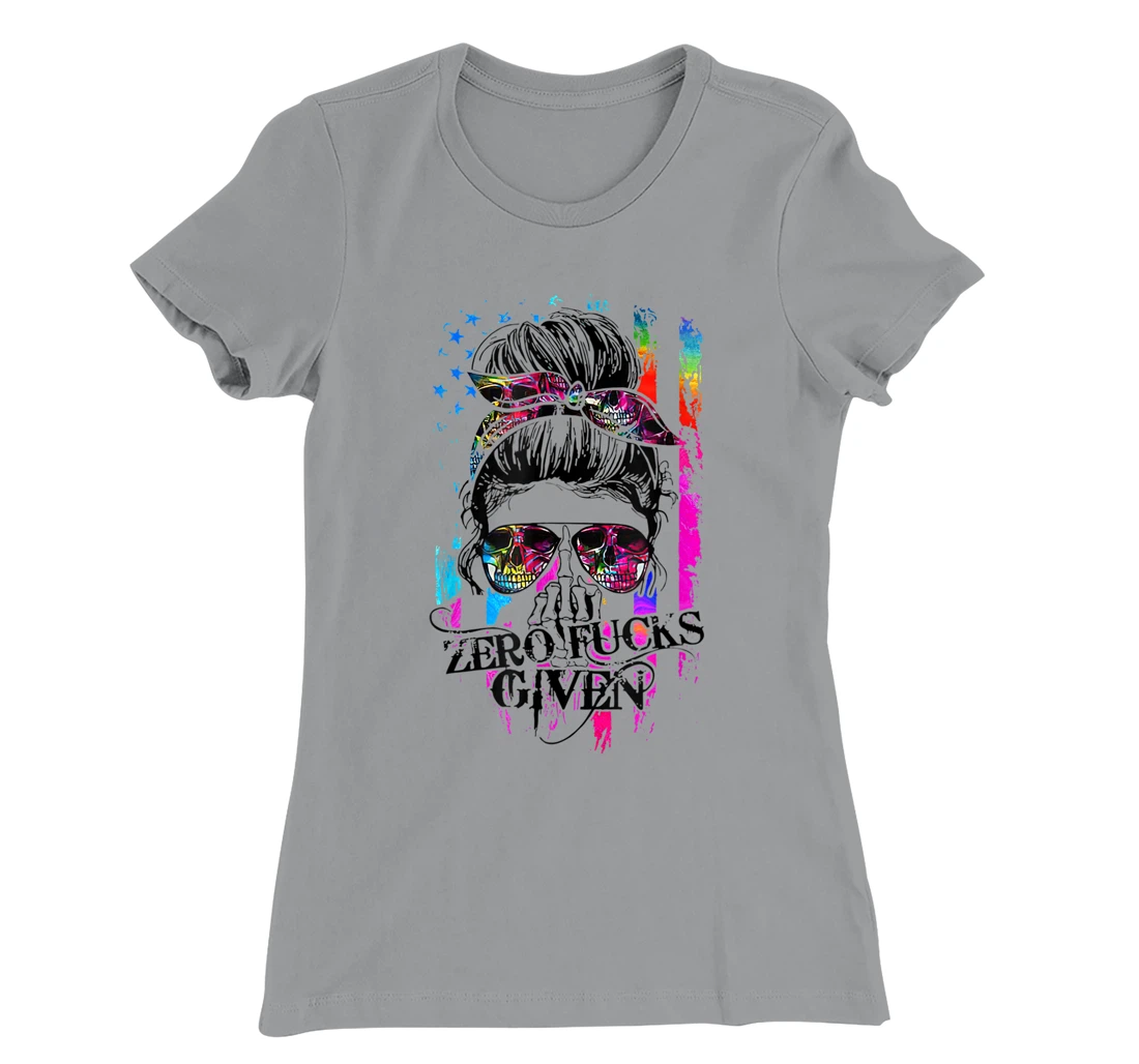 Womens Zero Fucks Given Skull Women Skeleton Rainbow Flag T-Shirt, Women T-Shirt T-Shirt, Women T-Shirt