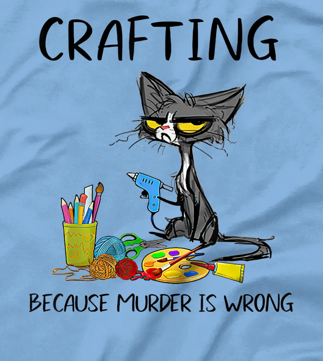 Womens Vintage Crafting Because Murder Is Wrong Black Cat T-Shirt, Women T-Shirt