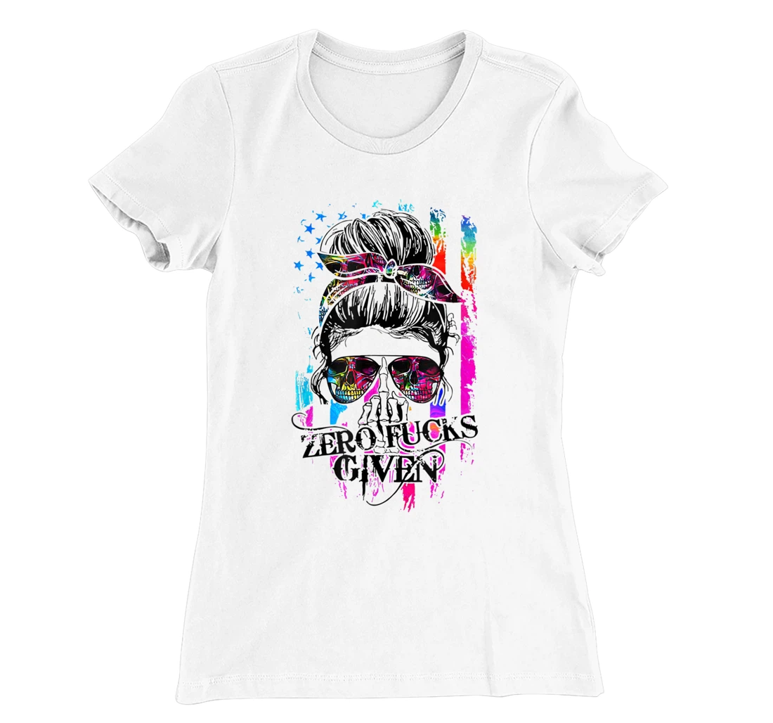 Womens Zero Fucks Given Skull Women Skeleton Rainbow Flag T-Shirt, Women T-Shirt T-Shirt, Women T-Shirt