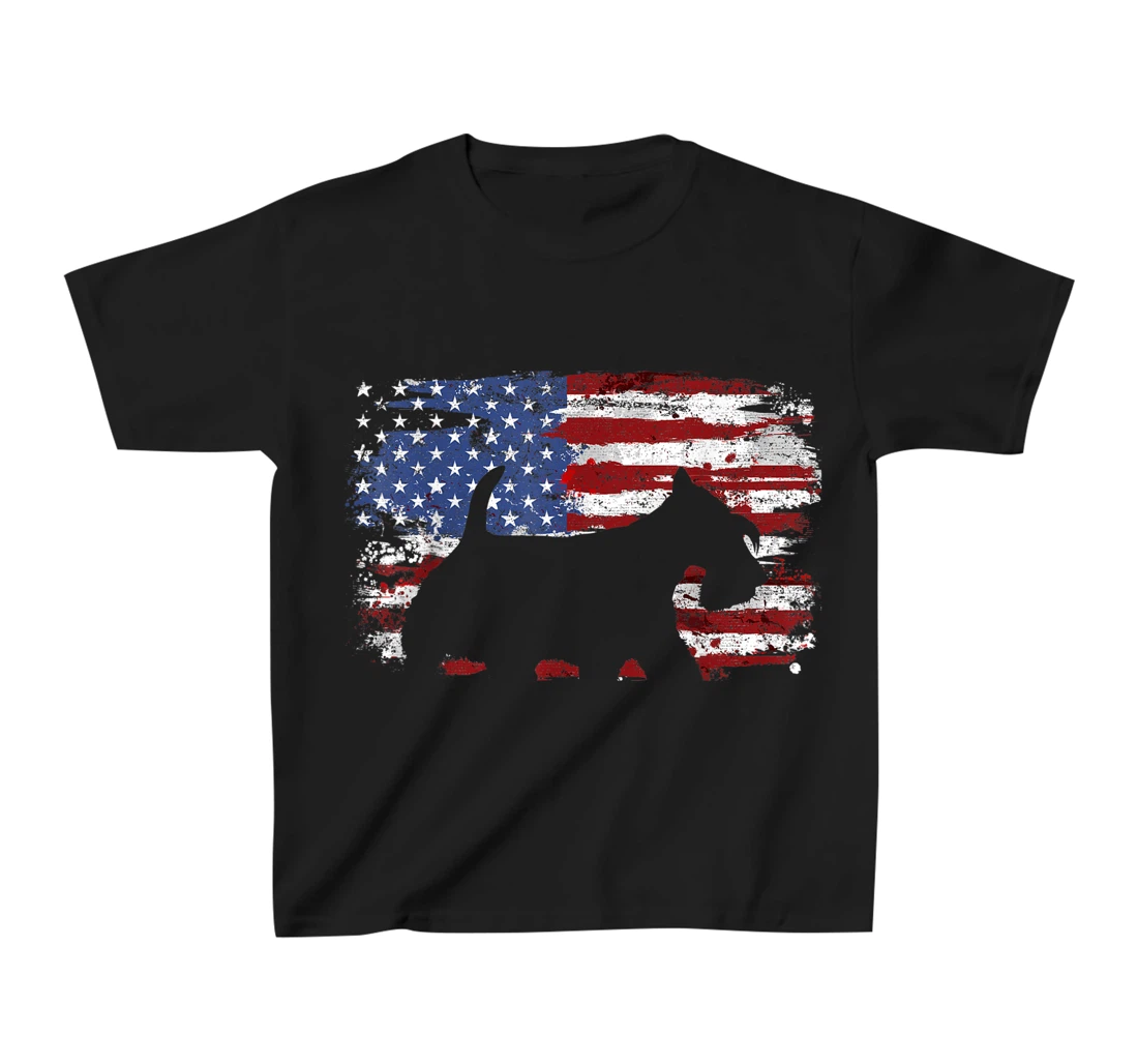 Scottish Terrier Vintage American Flag T-Shirt, Kid T-Shirt and Women T-Shirt