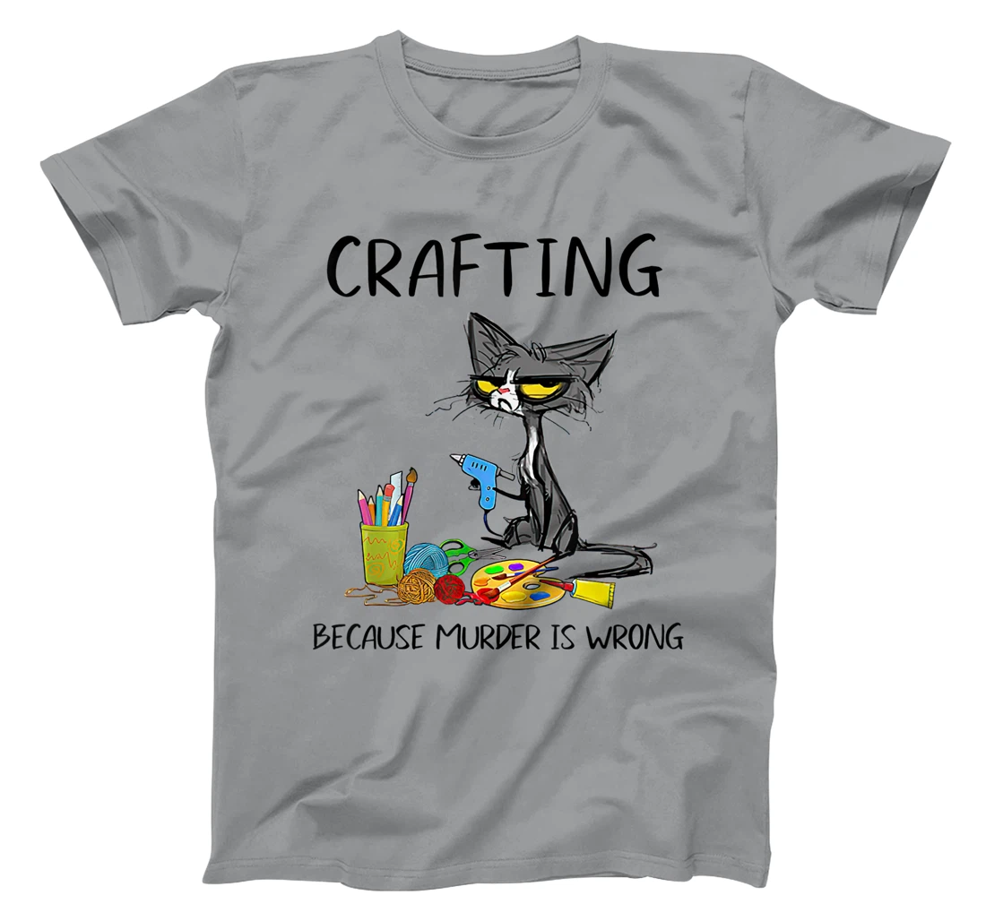 Womens Vintage Crafting Because Murder Is Wrong Black Cat T-Shirt, Women T-Shirt