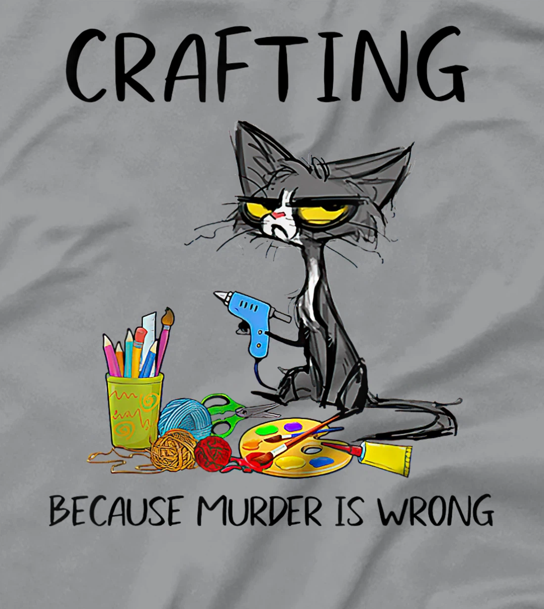 Womens Vintage Crafting Because Murder Is Wrong Black Cat T-Shirt, Women T-Shirt