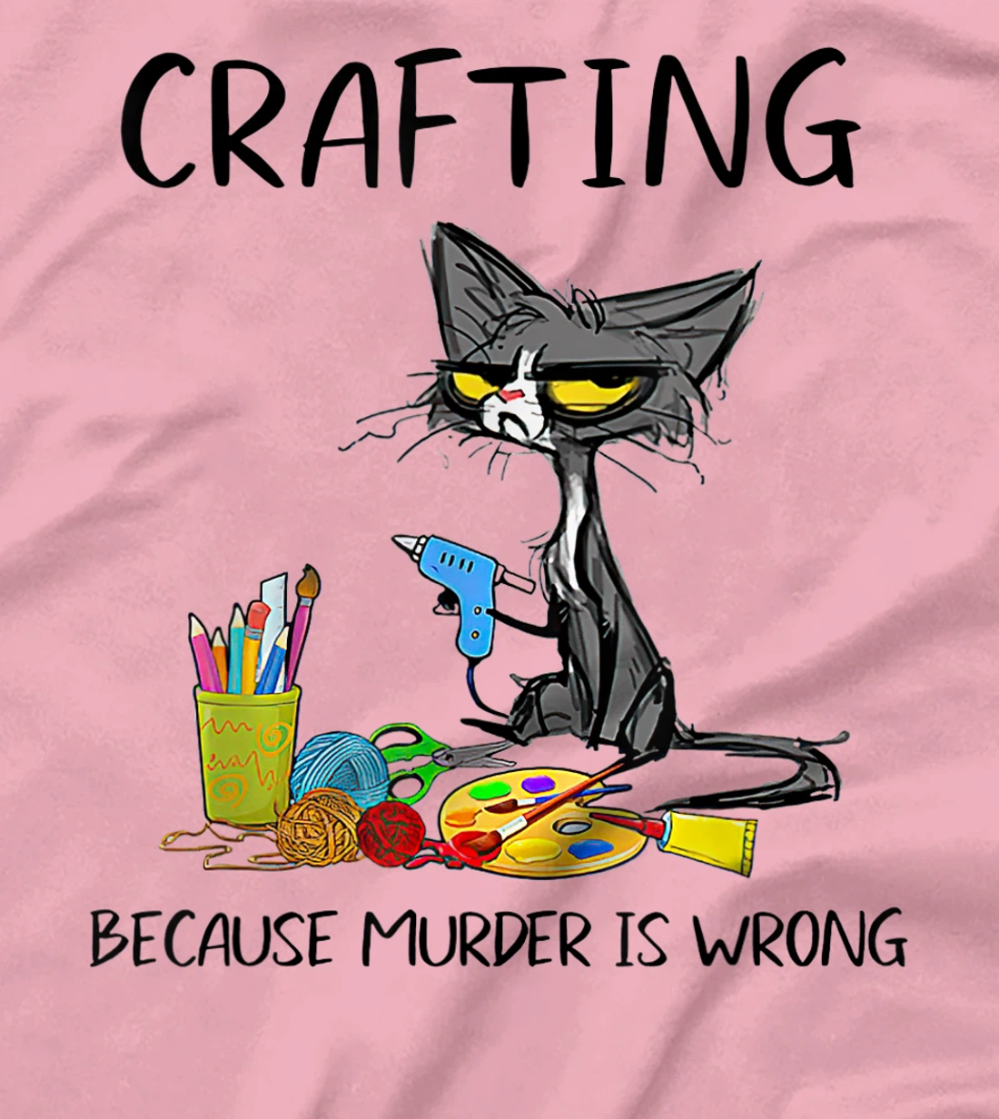 Womens Vintage Crafting Because Murder Is Wrong Black Cat T-Shirt, Women T-Shirt