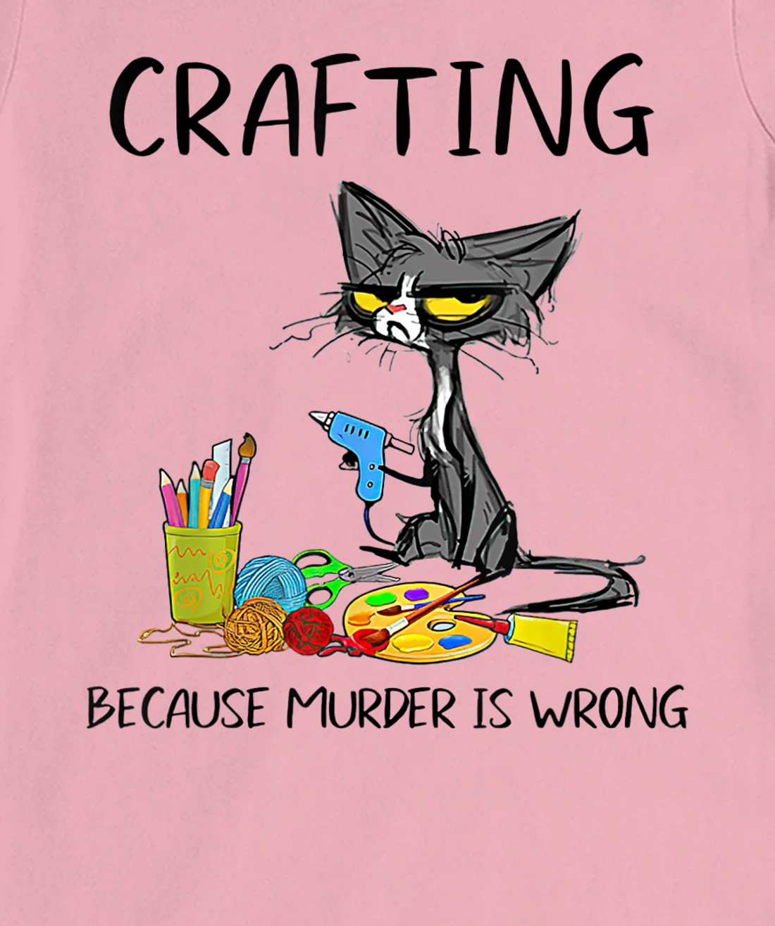 Womens Vintage Crafting Because Murder Is Wrong Black Cat T-Shirt, Women T-Shirt