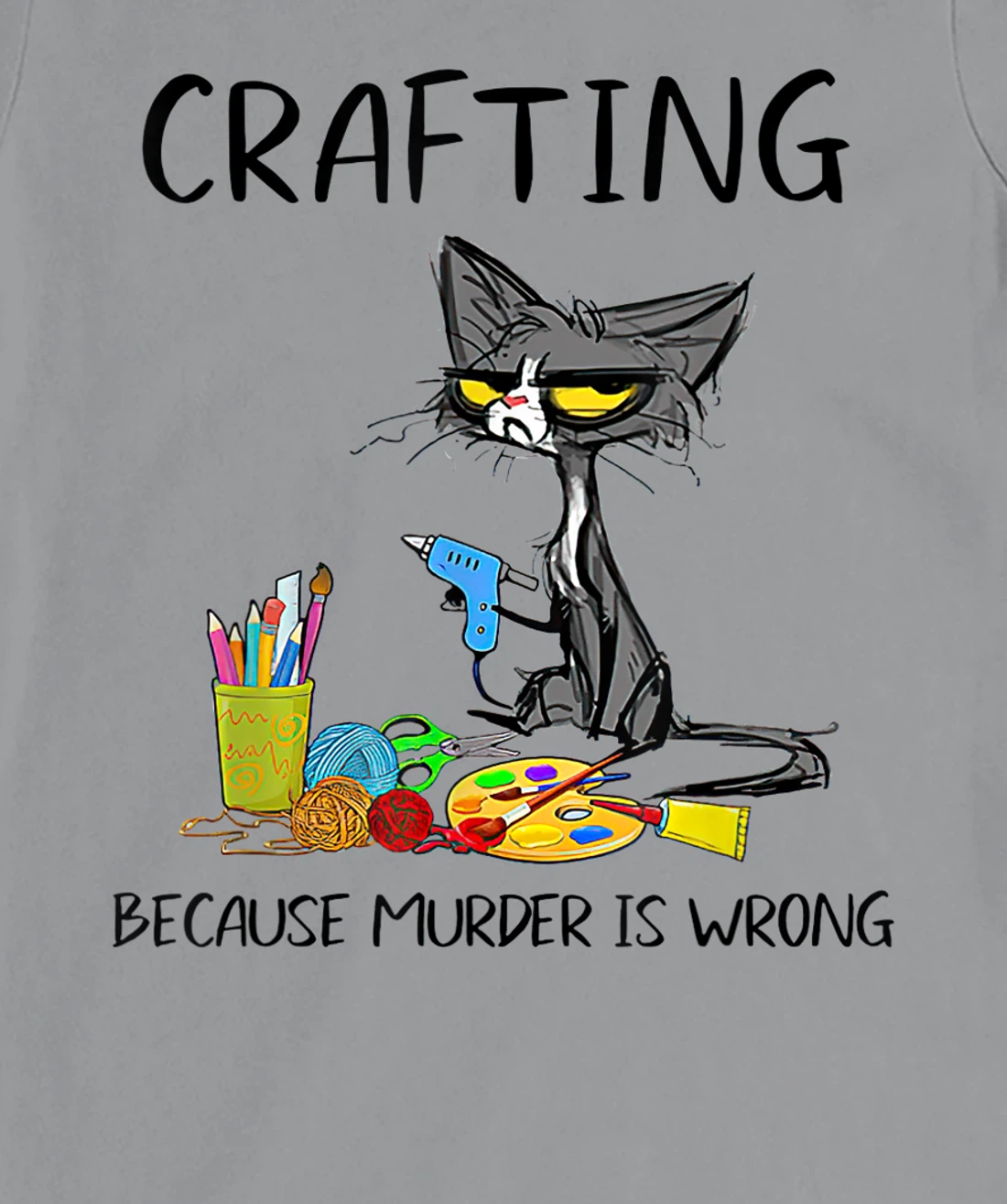 Womens Vintage Crafting Because Murder Is Wrong Black Cat T-Shirt, Women T-Shirt