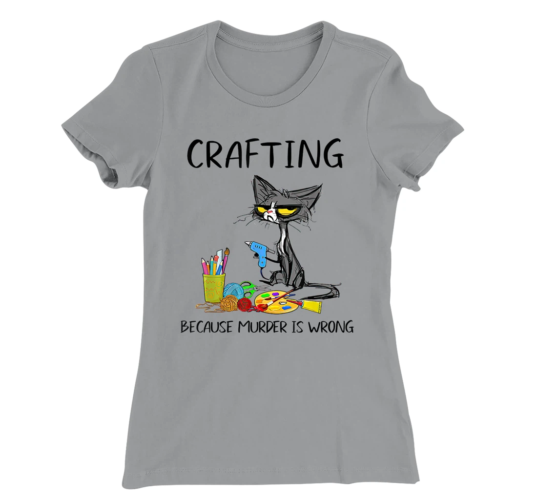 Womens Vintage Crafting Because Murder Is Wrong Black Cat T-Shirt, Women T-Shirt