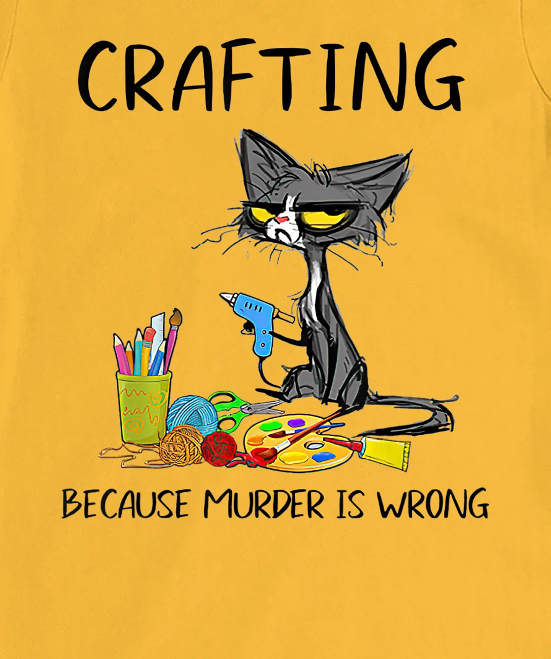 Womens Vintage Crafting Because Murder Is Wrong Black Cat T-Shirt, Women T-Shirt