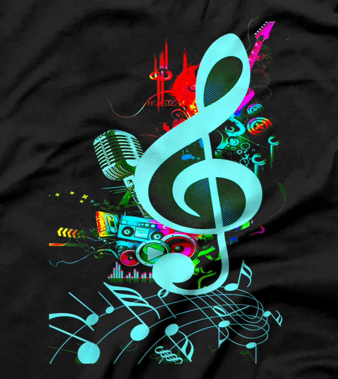 Vintage Music Treble Clef Keys Of 80s 90s Mix Tape Gift T-Shirt, Kid T-Shirt and Women T-Shirt