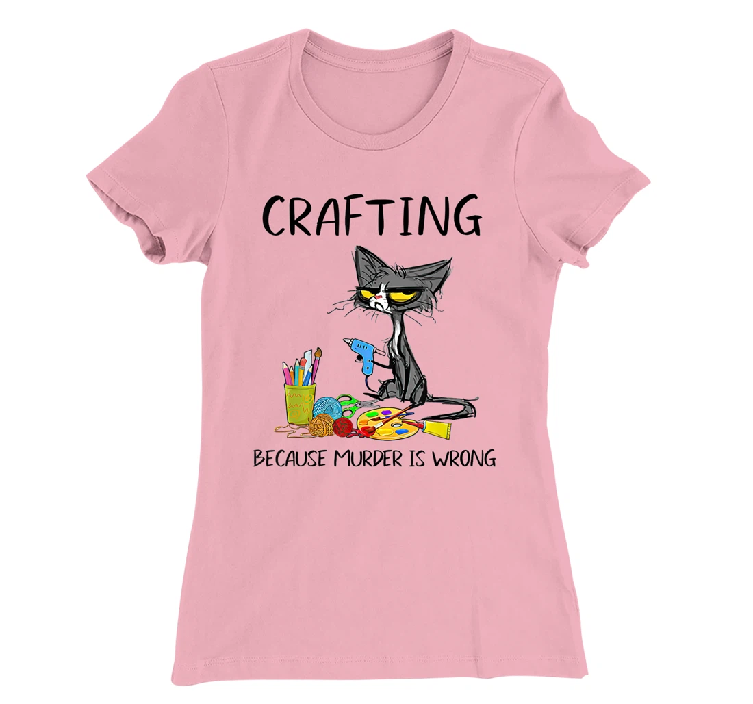 Womens Vintage Crafting Because Murder Is Wrong Black Cat T-Shirt, Women T-Shirt
