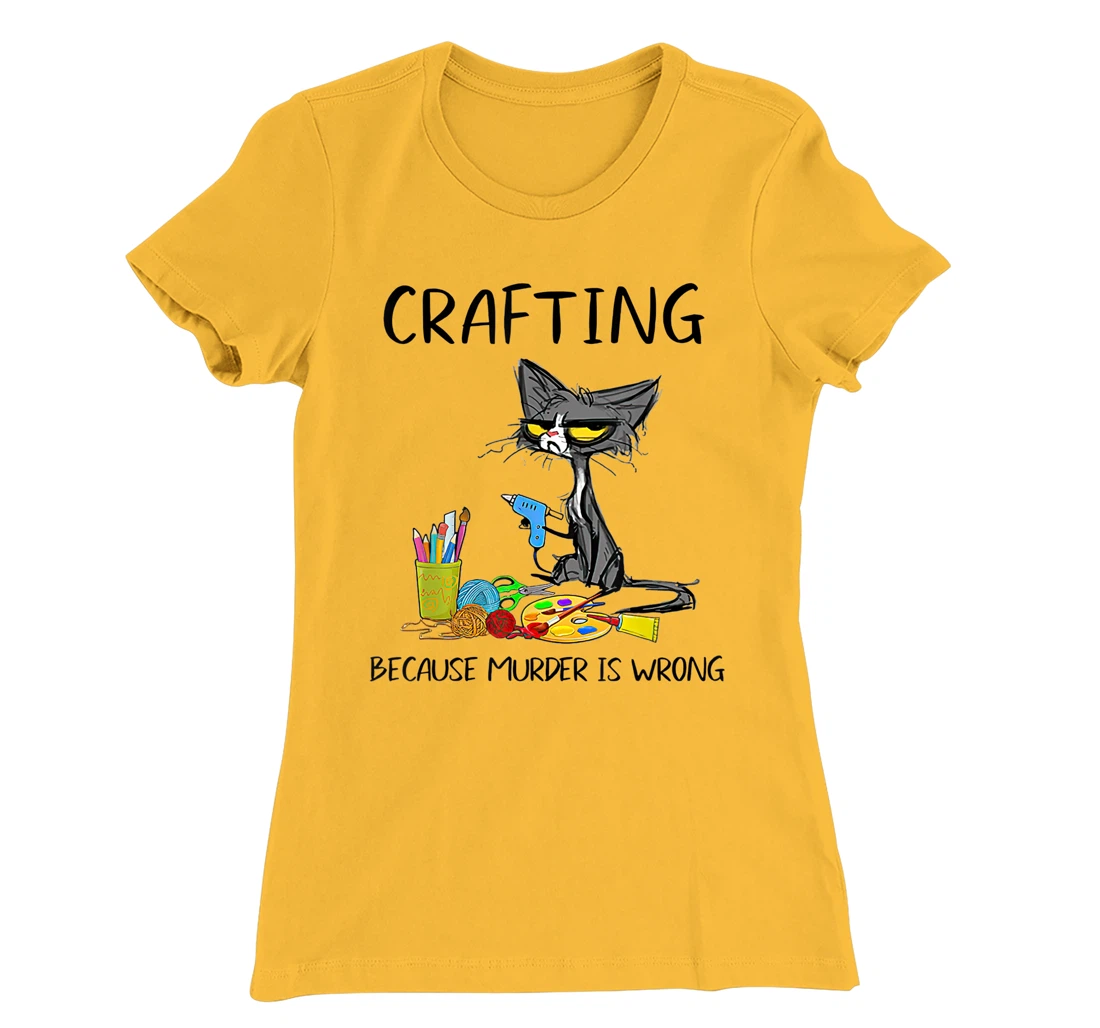 Womens Vintage Crafting Because Murder Is Wrong Black Cat T-Shirt, Women T-Shirt
