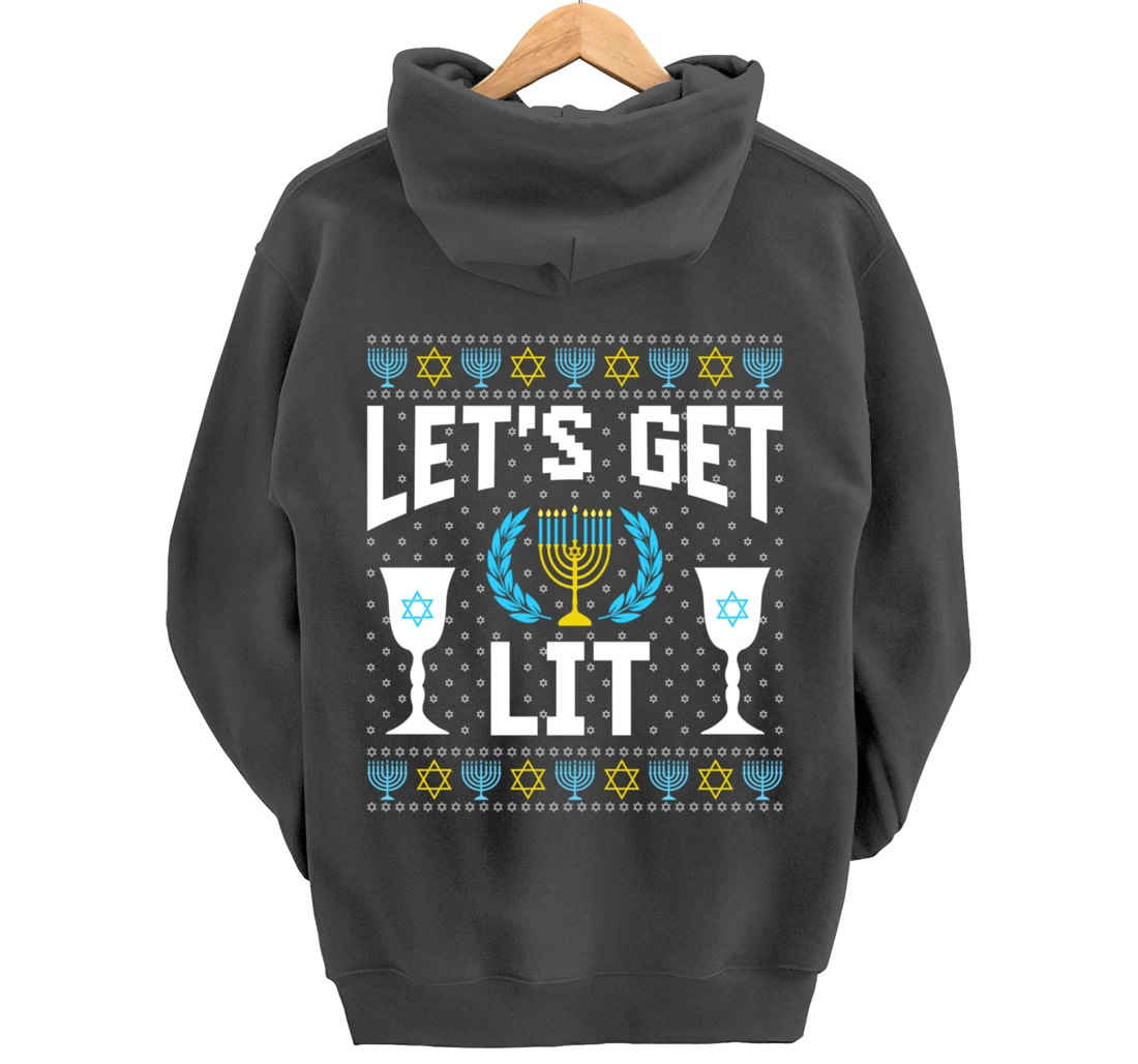 Let's Get Lit Hanukkah Jew Menorah Jewish Chanukkah Pullover Hoodie