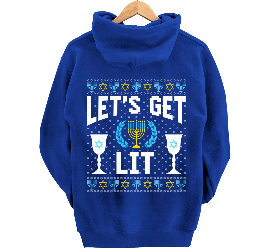 Let's Get Lit Hanukkah Jew Menorah Jewish Chanukkah Pullover Hoodie