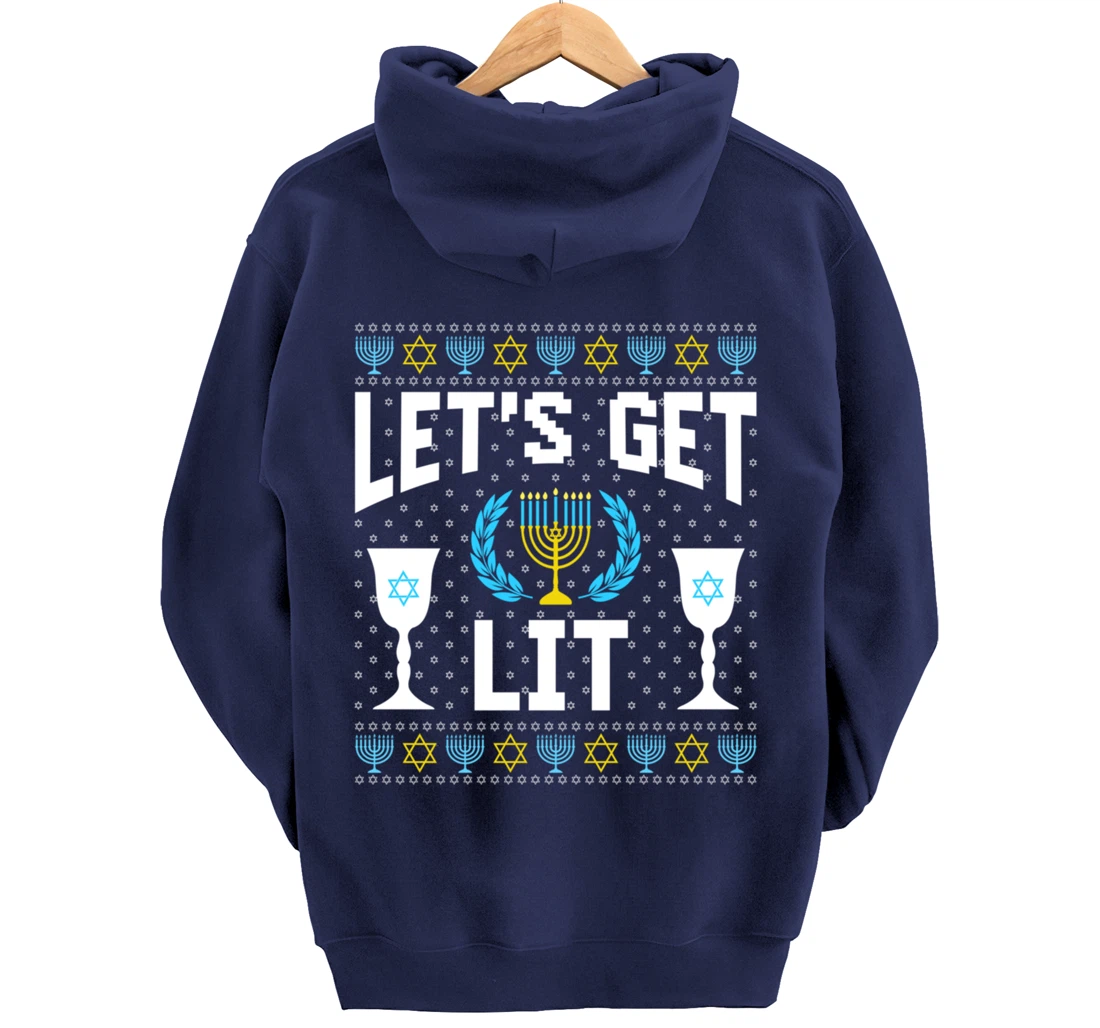 Let's Get Lit Hanukkah Jew Menorah Jewish Chanukkah Pullover Hoodie
