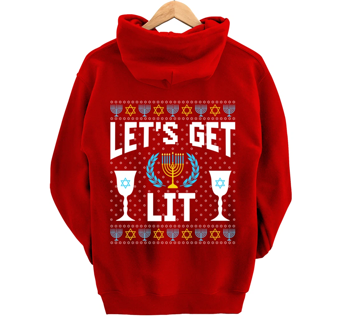 Let's Get Lit Hanukkah Jew Menorah Jewish Chanukkah Pullover Hoodie