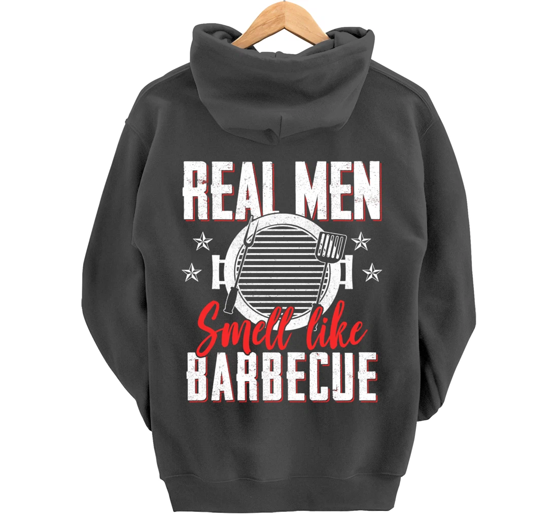 Funny Barbecue Graphic Real Men Meat Smoking BBQ Pullover Hoodie