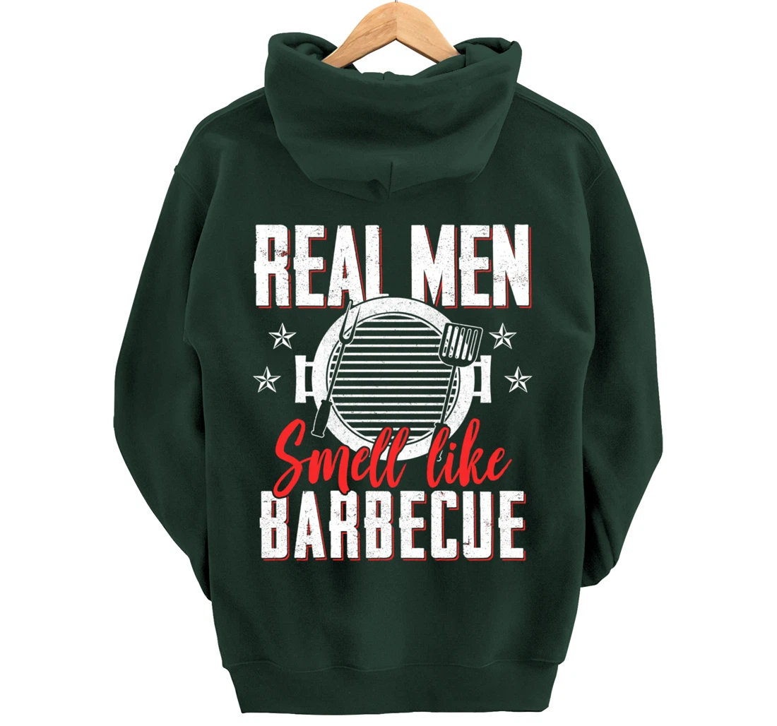 Funny Barbecue Graphic Real Men Meat Smoking BBQ Pullover Hoodie