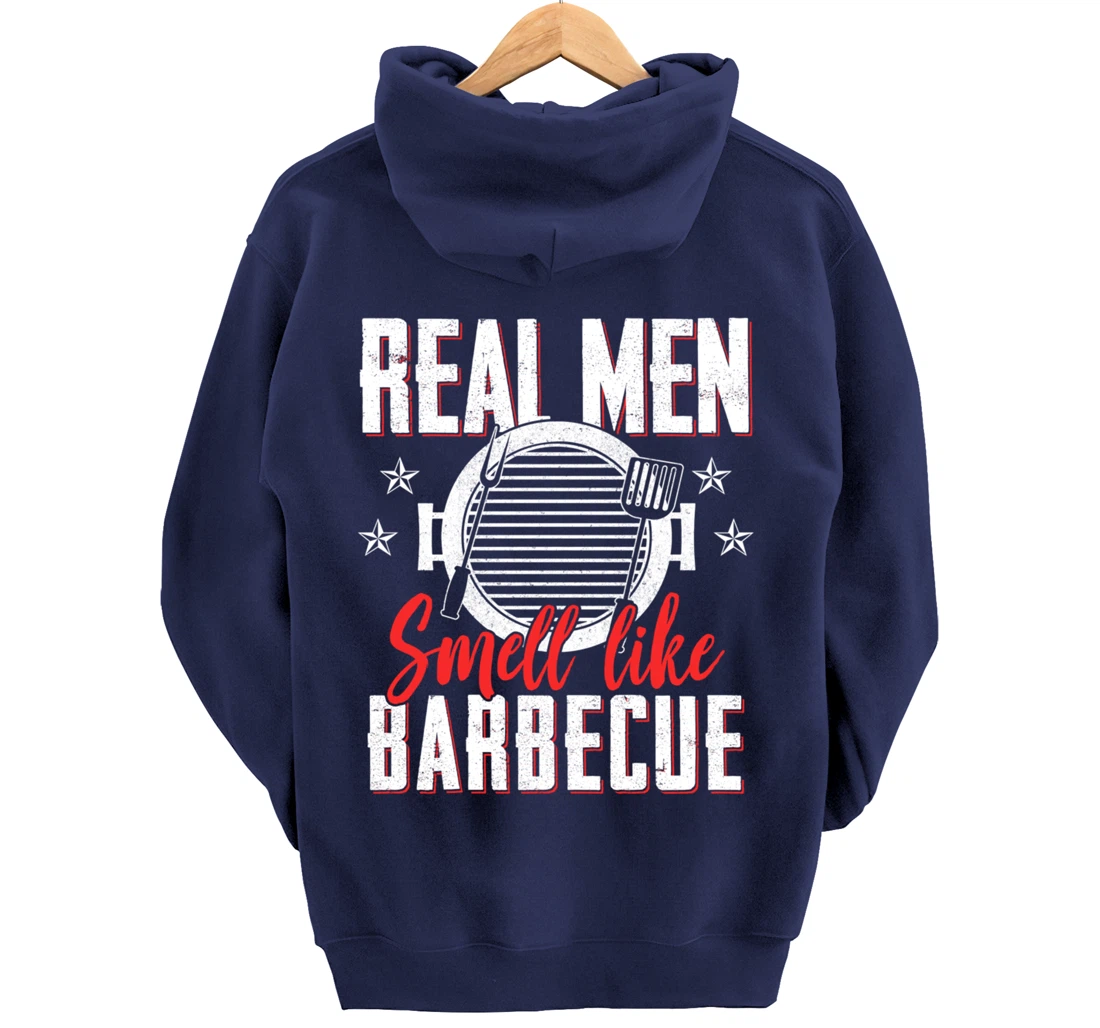 Funny Barbecue Graphic Real Men Meat Smoking BBQ Pullover Hoodie