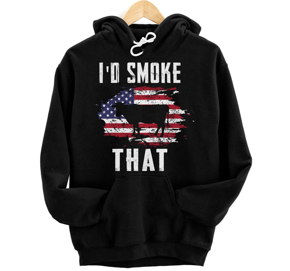 Patriotic American Flag Cow Graphic Men Meat Smoking BBQ Pullover Hoodie