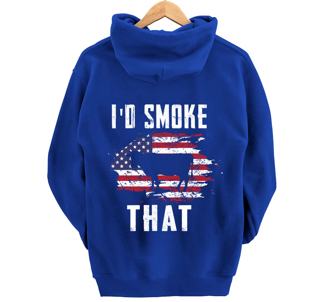 Patriotic American Flag Cow Graphic Men Meat Smoking BBQ Pullover Hoodie