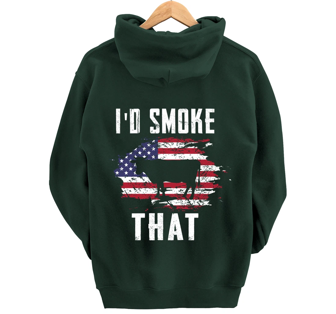 Patriotic American Flag Cow Graphic Men Meat Smoking BBQ Pullover Hoodie