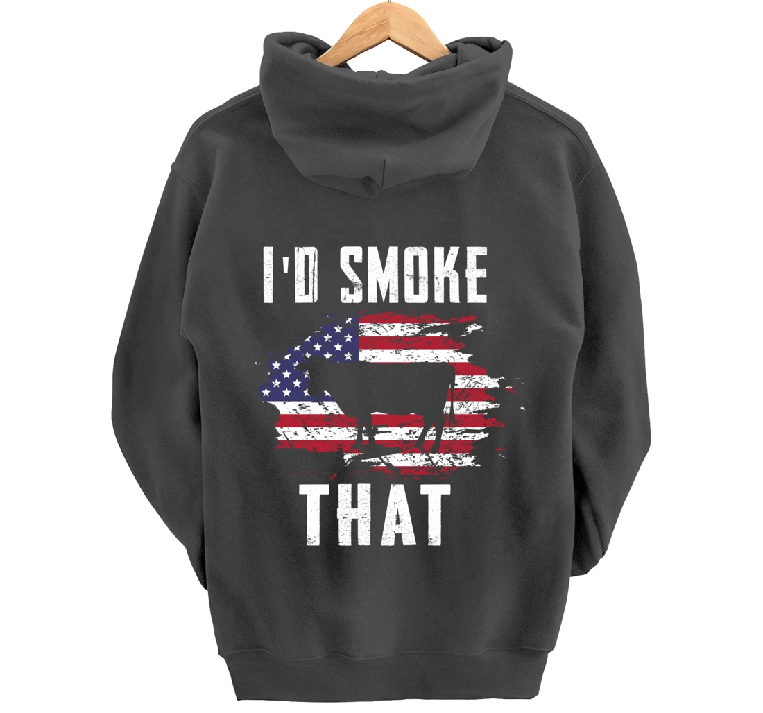 Patriotic American Flag Cow Graphic Men Meat Smoking BBQ Pullover Hoodie
