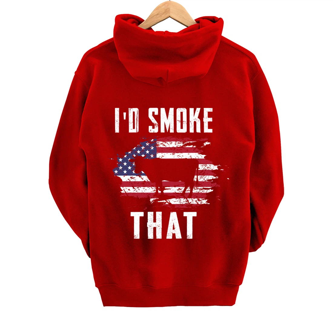 Patriotic American Flag Cow Graphic Men Meat Smoking BBQ Pullover Hoodie