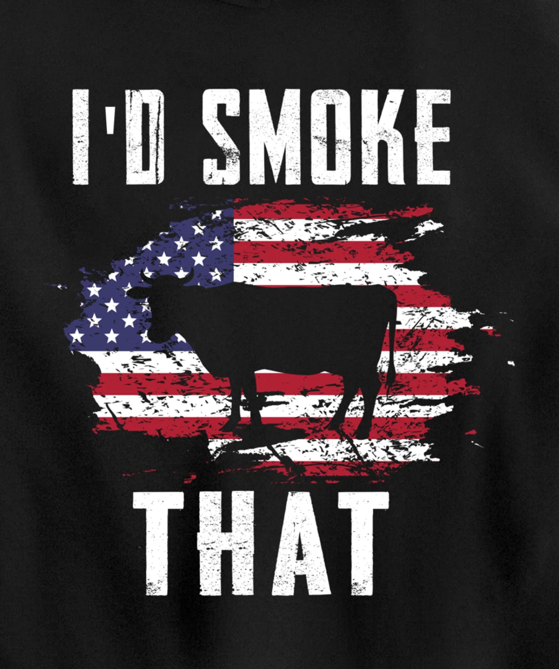 Patriotic American Flag Cow Graphic Men Meat Smoking BBQ Pullover Hoodie
