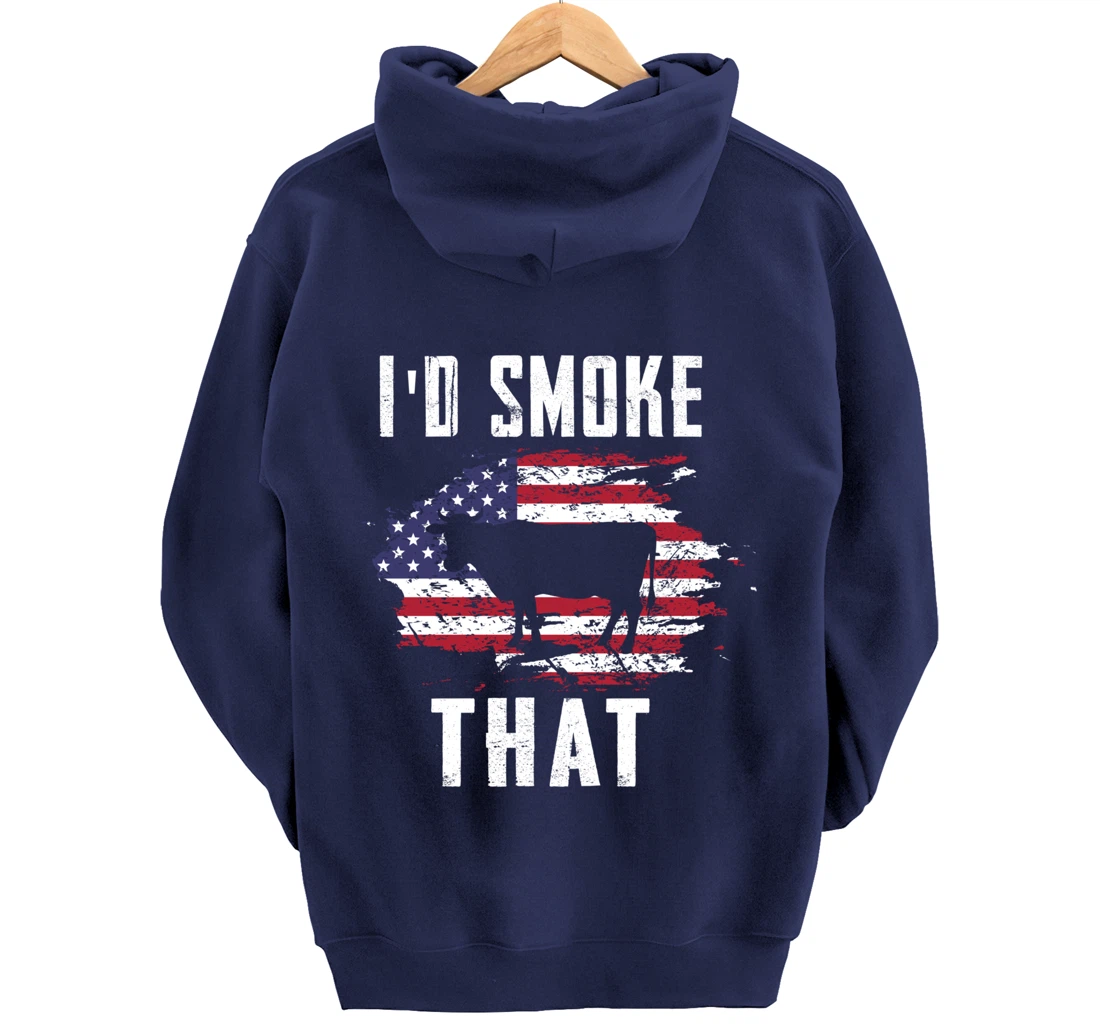 Patriotic American Flag Cow Graphic Men Meat Smoking BBQ Pullover Hoodie