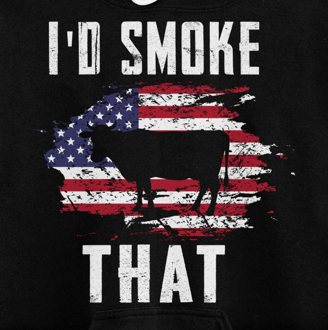 Patriotic American Flag Cow Graphic Men Meat Smoking BBQ Pullover Hoodie