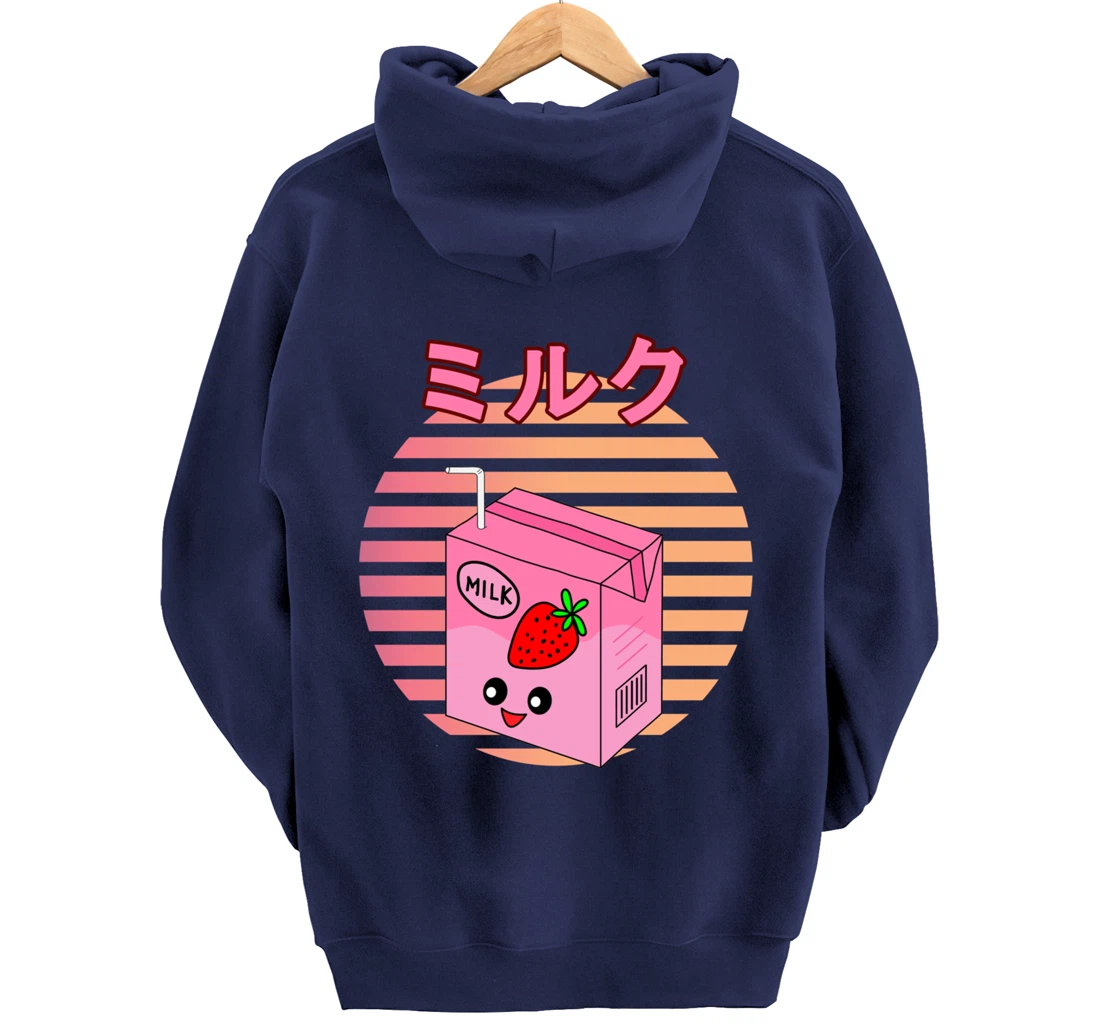 Funny Retro 90s Japanese Kawaii Strawberry Milk Shake Carton Pullover Hoodie