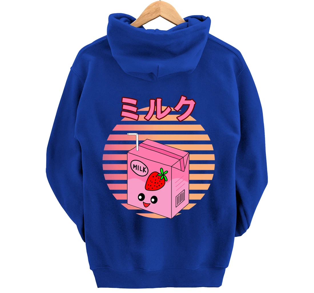 Funny Retro 90s Japanese Kawaii Strawberry Milk Shake Carton Pullover Hoodie