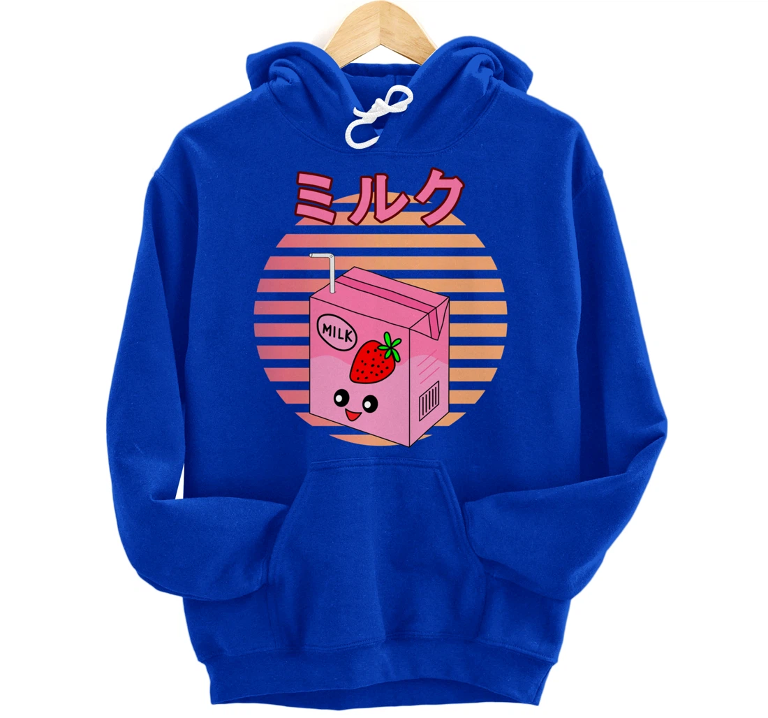 Funny Retro 90s Japanese Kawaii Strawberry Milk Shake Carton Pullover Hoodie