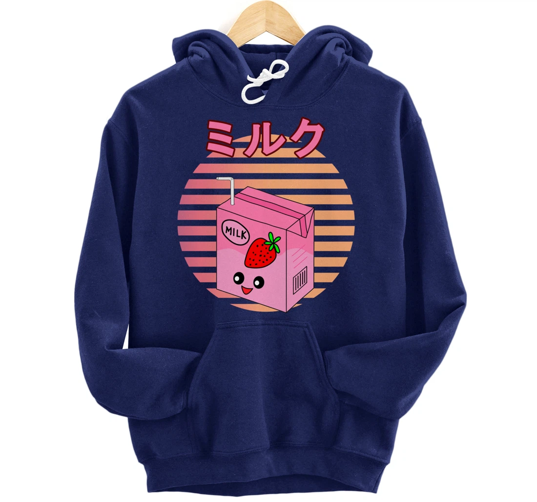 Funny Retro 90s Japanese Kawaii Strawberry Milk Shake Carton Pullover Hoodie