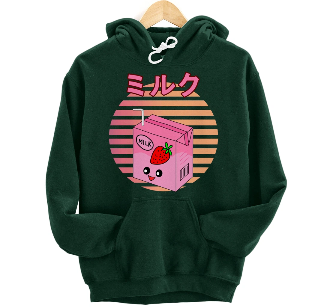 Funny Retro 90s Japanese Kawaii Strawberry Milk Shake Carton Pullover Hoodie
