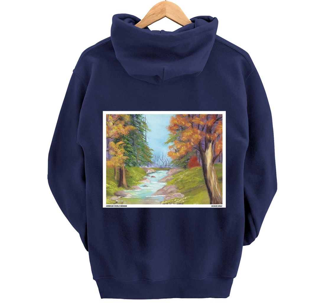 River Through The Trees Nature Landscape Autumn Painting Pullover Hoodie