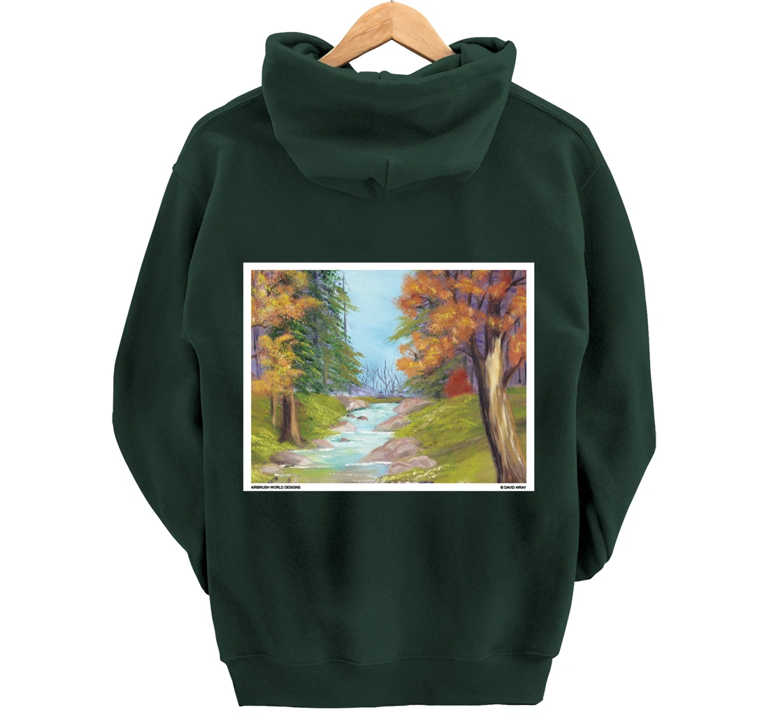 River Through The Trees Nature Landscape Autumn Painting Pullover Hoodie