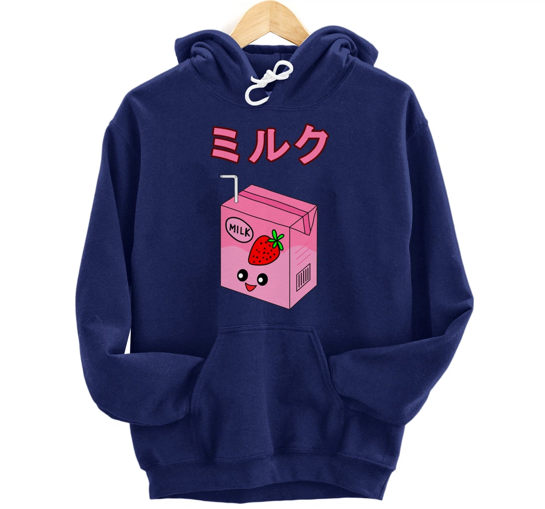 Cute Retro 90s Japanese Kawaii Strawberry Milk Shake Carton Pullover Hoodie