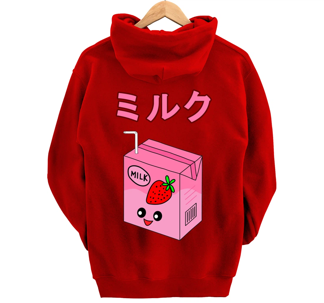 Cute Retro 90s Japanese Kawaii Strawberry Milk Shake Carton Pullover Hoodie