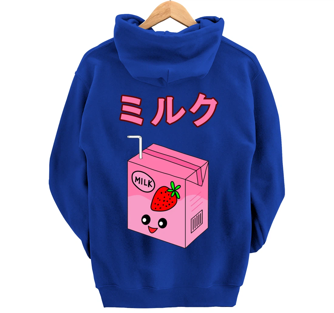 Cute Retro 90s Japanese Kawaii Strawberry Milk Shake Carton Pullover Hoodie