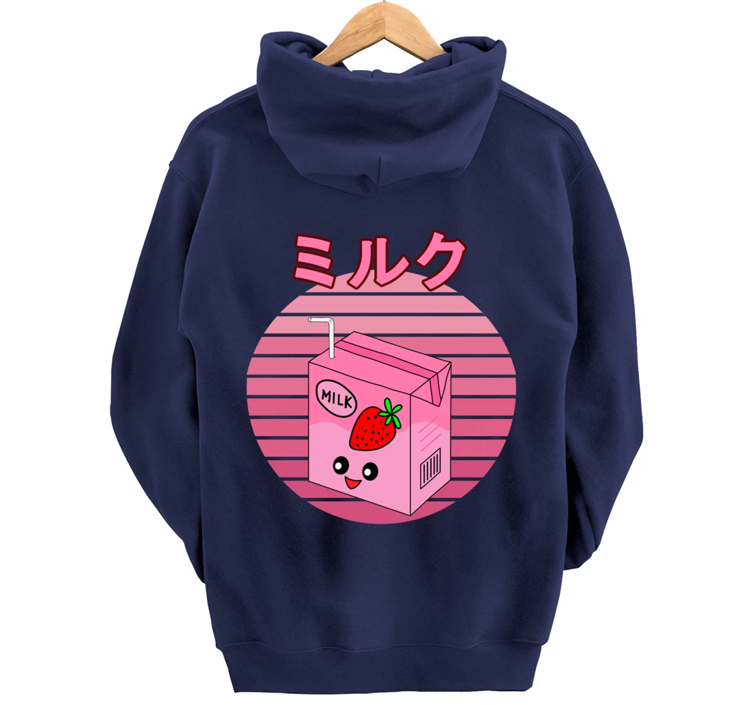 Cute Retro 90s Japanese Kawaii Strawberry Milk Shake Carton Pullover Hoodie